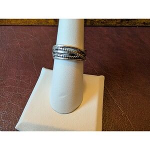 Size 7 925 Sterling Silver Adjustable Ring Band Textured Design Stacking Ring